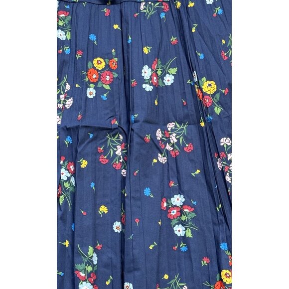 Kate Spade Sz S Skirt Blue French Navy Blue Floral Midi Cotton Pleated New NWT - Picture 4 of 4